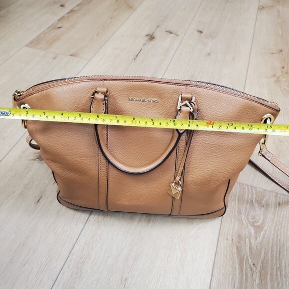 Michael Kors Beckett Large Leather Satchel Handbag Acorn Tan Brown Fall READ - Picture 15 of 16